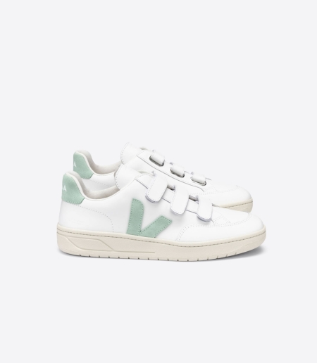 Men Veja V-Lock Leather Trainers White/Turquoise ireland IE-9321AY